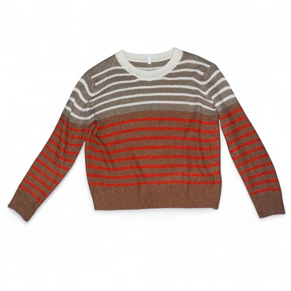 Brown, white, and orange striped acrylic sweater Women SIze L